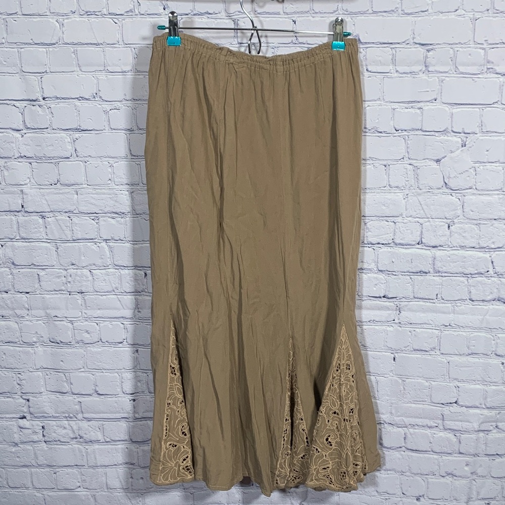 Surya Womens Rayon Maxi Skirt Lace Tan Size L Forest Fairy Whimsigoth Grunge VTG